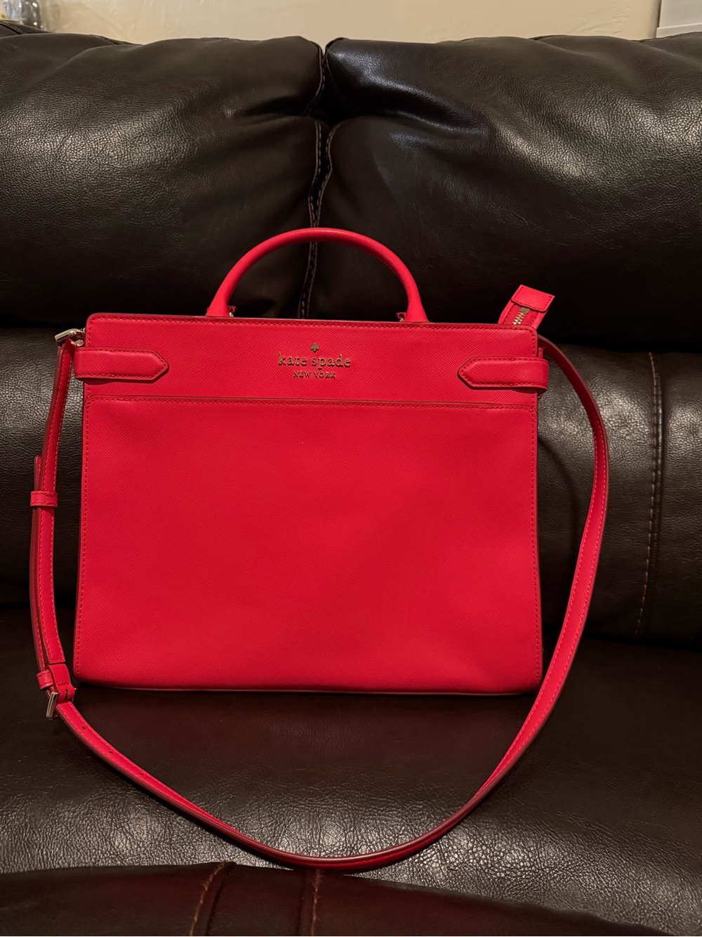 Kate Spade Digital Red Large Satchel with top handle and crossbody strap